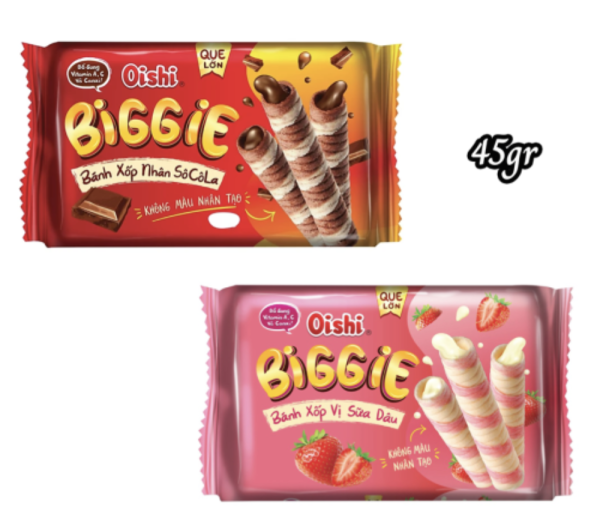 Bánh Quế Biggie Oishi nhân Socola & Vị sữa dâu